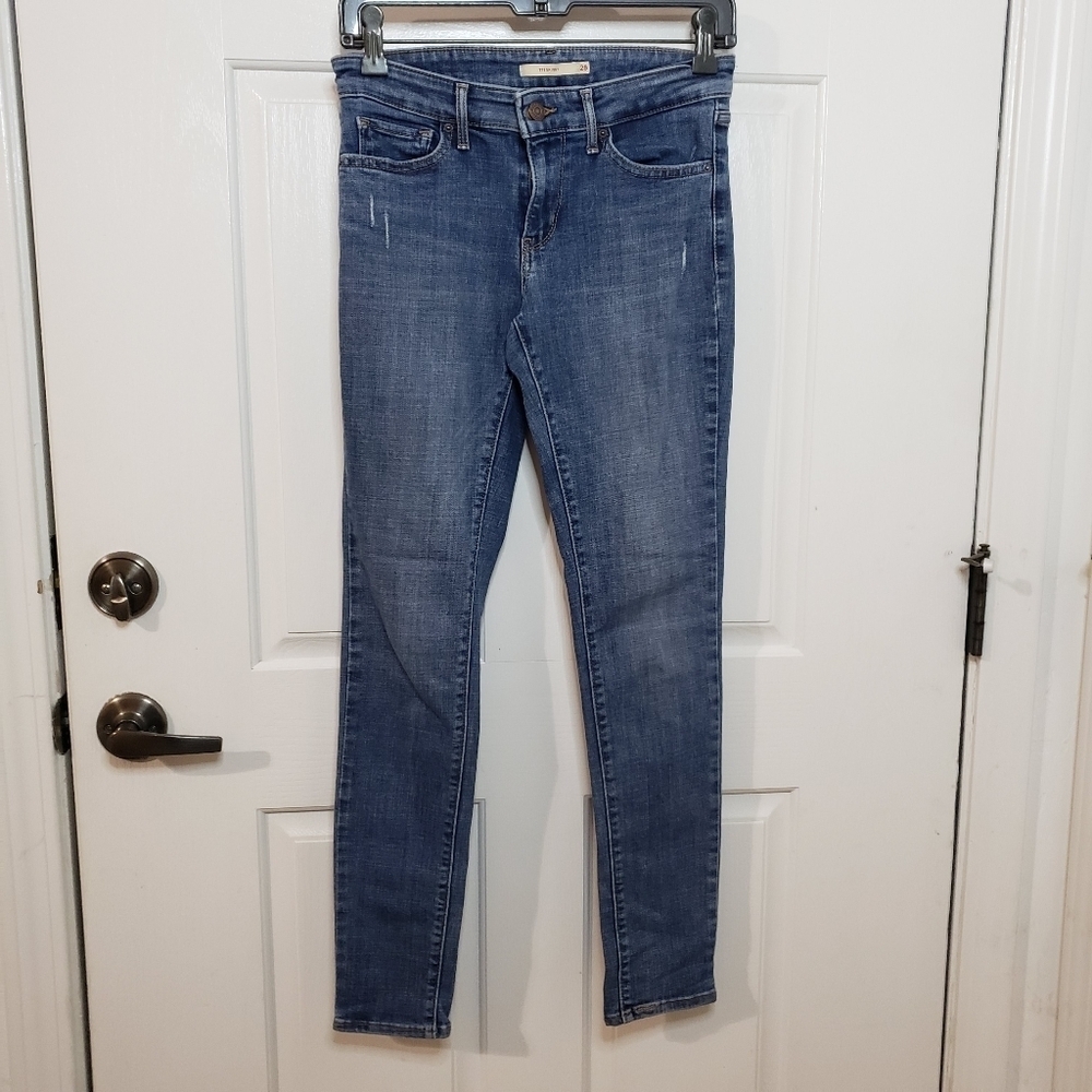 Levi Strauss Women's Mid Rise Distressed 711 Skinny Stretch Denim Jeans …